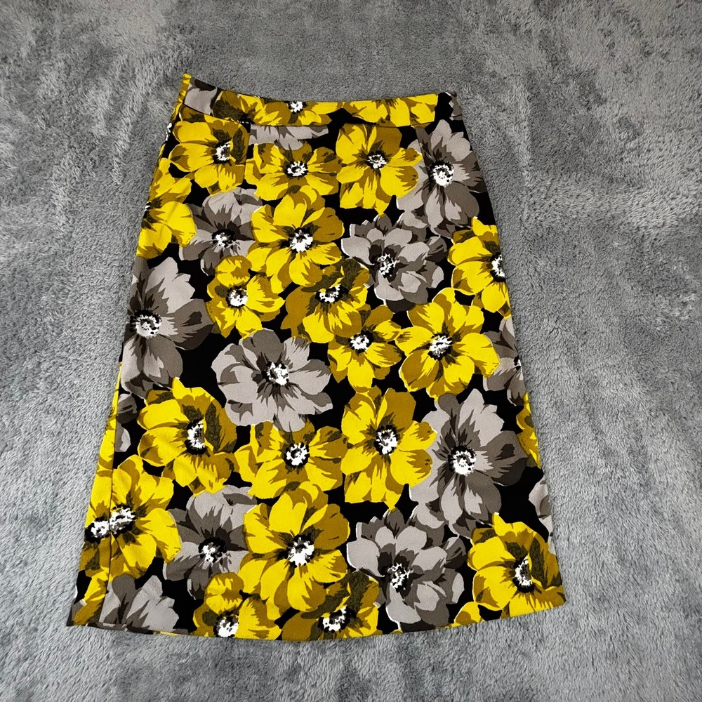 Who What Wear Yellow Floral A-Line Pleated Midi Skirt Size 2